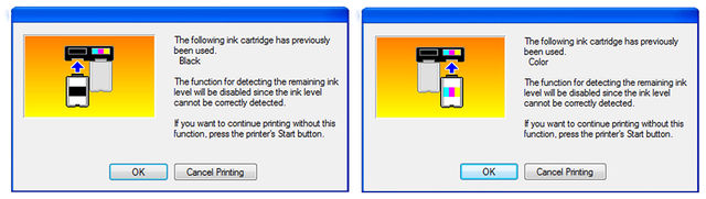 Previously used / Low ink error